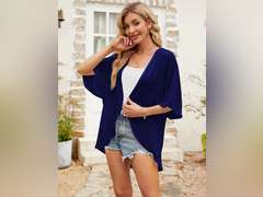 Chunoy Women Floral Print Lightweight Chiffon Kimono Cardigan Short Sleeve Loose Beach Wear Cover Up Blouse Top/XXL 10
