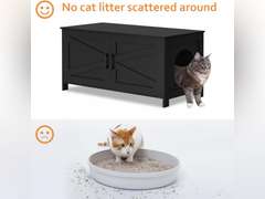 Homhedy 39.4" L Cat Litter Box Enclosure, Pet House with Barn Door, Wooden Cat Washroom Furniture,Fit Most of Litter Box, Black 90