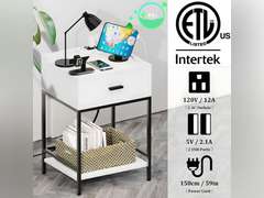 White Nightstand with Charging Station and USB Ports, 3-Tier End Table with Wood Drawer Storage Shelf, Tall Small Bed Side Table for Small Spaces Living Room, Bedroom 61