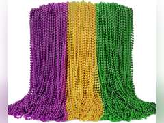 100PCS Mardi Gras Beads, Green Purple Gold Metallic Mardi Gras Beads Necklaces Accessories Bulk, Mardi Gras Carnival Beads Necklace Accessories for Parade Throws Party Decorations Supplies Favors(2 colors) 19