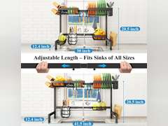 (SIMILAR MODEL) Over The Sink Dish Drying Rack, Adjustable (30" to 41.5") Large Dish Drainer Drying Rack for Kitchen Counter with Multiple Baskets Utensil Sponge Holder Sink Caddy, 2 Tier Black 40
