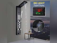 LED Shower Panel Tower System Digital Display Shower Column Stainless Steel Shower Panel System, Shower System with Shower Head, Handheld Shower Body JetsTub Spout,Gold (Black) 579