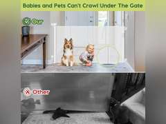 Reinforced 55" Wide Retractable Baby Gate Outdoor Retractable Gate with Reinforced Bar Mesh Baby Gate Retractable Dog Gate Retractable Mesh Gate for Kids and Pets Safety Retractable Pet Gate for Stair 42