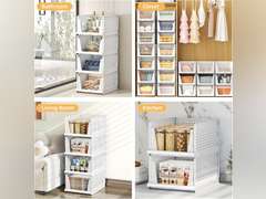 (Similar model) 5 Packs Stackable Plastic Storage Basket for Closet Foldable Closet Organizers and Storage Bins for Shelves Storage Drawer Container for Clothes, Wardrobe, Pantry, 5L 36