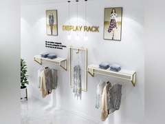 Modern Simple Men's and Women's Clothing Store Heavy Duty Metal Display Shelf,Wall-Mounted Garment Rack with Wood,Clothes Rail,Bathroom Hanging Towel Rack (Gold Square Tube, B-39 L) 119