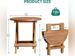 YITAHOME Teak Wood Outdoor Side Table, Patio Folding Round End Table with Metal Buckles and X-Frame, Outdoor Bistro Table Ideal for Backyard Patio Garden Living Room Kitchen, Easy to Carry 41