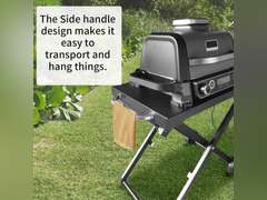 BSARTE METAL Collapsible Grill Stand and Cover Fits Ninja Outdoor XSKSTAND for Woodfire OG701 OG751 (OG700 Series) Grills with Side Shelf, Tissue Holder, Side Handle, Heavy Duty Steel Foldable Stand 240