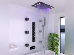 HOMEDEC 14x20inch LED Multi Functions Full Body Shower Head High-Pressure, Rainfall Spray Waterfall 3 Functions Can Run Together Shower Water Filter, Black 380