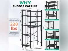 8-Tier Over The Toilet Storage with Side Rack, Over Toilet Storage Rack with Adjustable Shelf & Drain Basket, Freestanding Bathroom Organizer for Balcony, Laundry (Pure Black) some screws might be missing 90