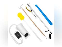 FabLife Hip Kit Daily Living Aids for Mobility, Hip Replacement Recovery, Knee and Back Surgery Includes Grabber Reacher, Bath Sponge Stick, Sock Aid, Shoehorn, Dressing Stick 44
