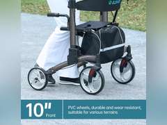 ELENKER Upright Walker, Stand Up Folding Rollator Walker with 10 Front Wheels Backrest Seat and Padded Armrests for Seniors and Adults, Carbon Fiber Black 263