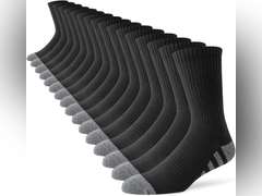 JOYN E 8 Pairs Mens Crew Work Cushion Socks Long Athletic Running Socks Workout Breathable Socks,Black,Sock Size:10-13, Black(8 Pairs), Large 26