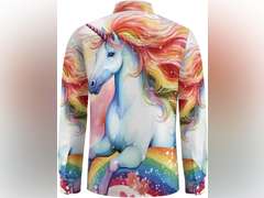Similar model, Rainbow Unicorns Men's Button Down Shirt Long Sleeve Shirt Casual Regular Fit Tops with Pocket, L 30
