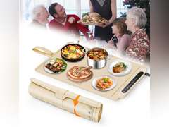 Food Warming Mat Electric Tray: Adjustable Silicone Heating Pad with 3 Temperature Settings 4 Timer Function Portable Roll Up Hot Plate for Buffets Party Gatherings Kitchen Warmer Countertop Holiday 39