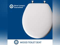 MAYFAIR 844CP 000 Edgewater Toilet Seat with Chrome Hinges will Never Come Loose, ROUND, Durable Enameled Wood, White 32