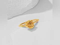 Birth Flower Ring for Women 14K Gold Plated Floral Minimalist Stackable Finger Jewelry Birthday Gifts size 6 14