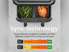 CHEFMAN 6 Quart Dual Basket Air Fryer Oven with Easy View Windows, Sync Finish, Hi-Fry, Auto Shutoff, 2 Independent 3Qt Nonstick Dishwasher Safe Frying Baskets, Digital Double Air Fryer - Black 90