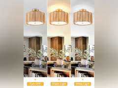 WILON Boho Light Fixture Ceiling Mount, 3-Light Rattan Light Fixture with Fabric Shade, Modern Woven Flower Semi Flush Mount Ceiling Light Fixture for Hallway Entryway Bedroom Nursery Kitchen 45