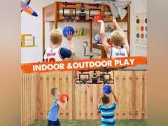 ESPN Mini Basketball Hoop, Over The Door Basketball Hoop with 2 Foldable Breakaway Rims and Ball Return for Two Player Games, Includes 4 Mini Basketballs and Pump 48