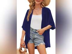 Chunoy Women Floral Print Lightweight Chiffon Kimono Cardigan Short Sleeve Loose Beach Wear Cover Up Blouse Top/XXL 10