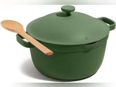 Our Place Perfect Pot - 5.5 Qt. Nonstick Ceramic Sauce Pan with Lid | Versatile Cookware for Stovetop and Oven | Steam, Bake, Braise, Roast | PTFE and PFOA-Free | Toxin-Free, Easy to Clean | Sage 145