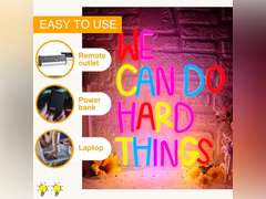 We Can Do Hard Things Neon Sign, Motivational Neon Light USB Dimmable LED Sign, for Inspirational Classroom Office Library Neon Light Kids Wall Art Bedroom Birthday Party Classroom Backdrop Sign 33
