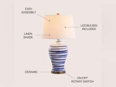 JONATHAN Y JYL3016A Joelie 29" Ceramic LED Table Lamp Coastal Traditional Bedside Desk Nightstand Lamp for Bedroom Living Room Office College Bookcase LED Bulb Included, Blue/White 224