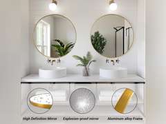 Gold Round Mirror, 24 inch Circle Mirror, Gold Metal Frame Bathroom Mirrors, Round Wall Mounted Mirrors for Bathroom, Hallway, Living Room, Bedroom. 37