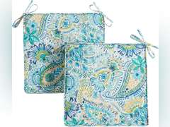 Greendale Home Fashions Outdoor 18-inch Square Reversible Seat Cushion, Paisley 2 Count 62