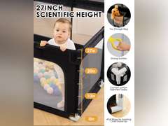 Dearlomum Baby Playpen with Non Removable Mat, Extra Large Play Yard for Babies & Toddlers, Portable Travel Playpen, Baby Activity Center for Indoor & Outdoor Use (Black 59" 71") 80