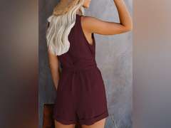 Acelitt Womens Casual Summer Crewneck Ruffle Sleeveless Rompers, Size M 40