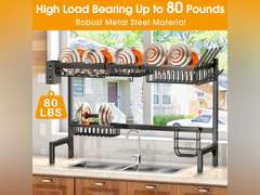 (SIMILAR MODEL) Over The Sink Dish Drying Rack, Adjustable (30" to 41.5") Large Dish Drainer Drying Rack for Kitchen Counter with Multiple Baskets Utensil Sponge Holder Sink Caddy, 2 Tier Black 40