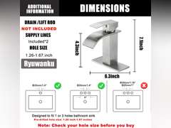 Bathroom Faucet Brushed Nickel Modern Waterfall Bathroom Sink Faucet with Single Handle Suitable for 1 or 3 Holes,Supply Deck Plate and Hose 24