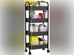 Rolling Cart, Utility Cart, Metal Trolley Cart with Wheels, Detachable Storage Cart with Handle and Lockable Casters for Bathroom,Kitchen,Living Room Office (Black Metal , 4 Layers) 25