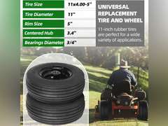 AR-PRO (2-Pack) 11x4.00-5 Tire and Wheel Assembly, 11x4-5 Lawnmower Tire (4-Ply) and Rim with Tube, 3.4 Centered Hub with 3/4 Bearings, Universal Lawn Mower/Yard Tractor Turf Tires 49