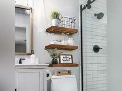 QEEIG Floating Shelves for Wall Bathroom Shelf Bedroom Kitchen Living Room Hanging Book Shelves Small Farmhouse Decor 16 inch Set of 3, Rustic Brown (015-BN3) 20