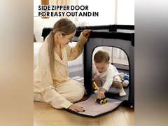 Dearlomum Baby Playpen with Non Removable Mat, Extra Large Play Yard for Babies & Toddlers, Portable Travel Playpen, Baby Activity Center for Indoor & Outdoor Use (Black 59" 71") 80