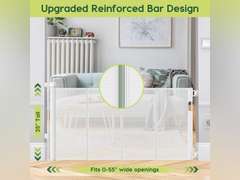 Reinforced 55" Wide Retractable Baby Gate Outdoor Retractable Gate with Reinforced Bar Mesh Baby Gate Retractable Dog Gate Retractable Mesh Gate for Kids and Pets Safety Retractable Pet Gate for Stair 42
