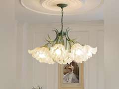 Lace Glass Flower Chaner Light Fixture Large Round Chaner for Dining Room Over Table Farmhouse Green Pendant Light Nordic Modern Hanging Ceiling Lamp for Bedroom Living Room Kitchen (8 Lights 494