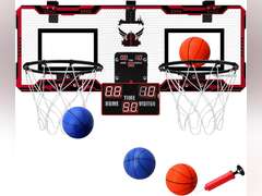 ESPN Mini Basketball Hoop, Over The Door Basketball Hoop with 2 Foldable Breakaway Rims and Ball Return for Two Player Games, Includes 4 Mini Basketballs and Pump 48