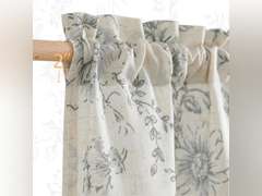 jinchan Floral Kitchen Curtains Set Linen Tier Curtains and Valance Farmhouse Drapes for Small Windows 24 Inch Length for Cafe Living Room Bathroom Rod Pocket 3 Pieces Set Grey on Beige 22