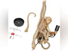 Monkey Pendant Light Vintage Resin Monkey Chandelier Hemp Rope Industrial Hanging Light Fixture (Gold) 67