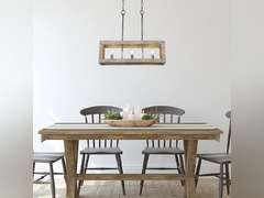 Wood Chandelier, 3 Light Farmhouse Chandelier Light Fixtures, Rectangle Island Lighting for Kitchen Dining Room 206