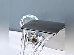 Brushed Nickel Waterfall 3 Hole Bathroom Sink Faucet,Brass Vanity Widespread Crystal Modern Restroom 3 Piece Unique Faucet with Pop up Drain for Sink with Overflow, llaves para lavamanos de ba o 79