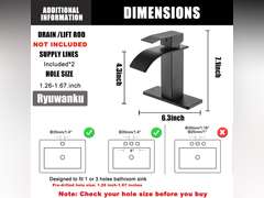 Bathroom Faucet Matte Black Modern Waterfall Bathroom Sink Faucet with Single Handle Suitable for 1 or 3 Holes,Supply Deck Plate and Hose 23