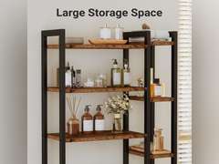 (SIMILAR MODEL) IRONCK Over The Toilet Storage with 8-Titer Shelf, Mass-Storage Side Storage Open Rack, Freestanding Bathroom Organizer Space Saver, for Bathroom, Restroom, Laundry, Vintage Brown 90