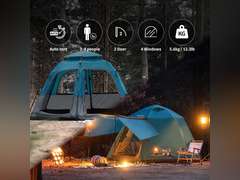 Pop Up Tents for Camping, Waterproof 4 Person Instant Tents Camping with Removable Rainfly, 2 Door 4 Mesh Windows Easy Setup Camping Tent, Included Moisture-Proof Mat 100