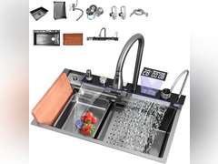 (Similar, see pictures)Digital Display Single Kitchen Sink Embossed Large Groove 304 Stainless Steel Nano Black Raindance Waterfall Sink with Pressurized Cup Washer and Two Waterfalls (29.5x18.1x8.66) 308