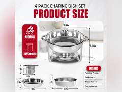 Chafing Dish Buffet Set 4 Pack, 5QT Round Stainless Steel Chafer for Catering in Glass Lid, Chafers and Buffet Warmer Sets w/Food & Water Pan, Lid, Frame, Fuel Holder for Event Party Holiday 100