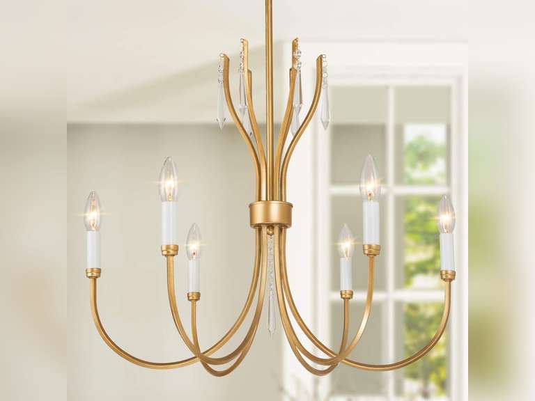 KSANA Chandelier for Dining Room, 6 Light Gold Chandeliers with Crystal, Modern Chandelier Hanging Light Fixtures in Vintage Brushed Gold 12